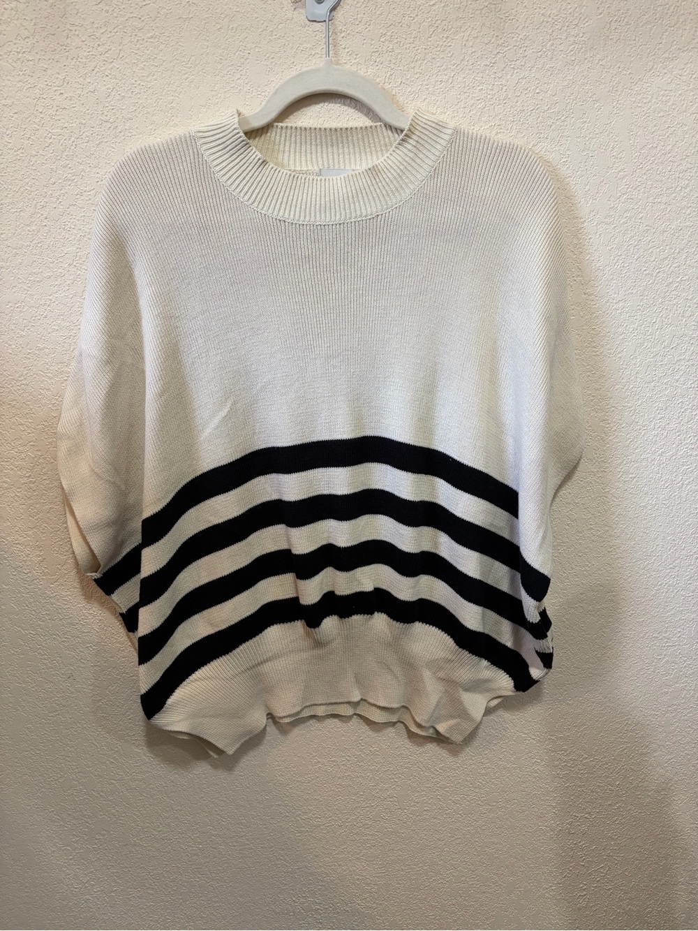 Maeve Anthropologie Oversized Striped Sweater Small Cream Black Dolman Sleeve